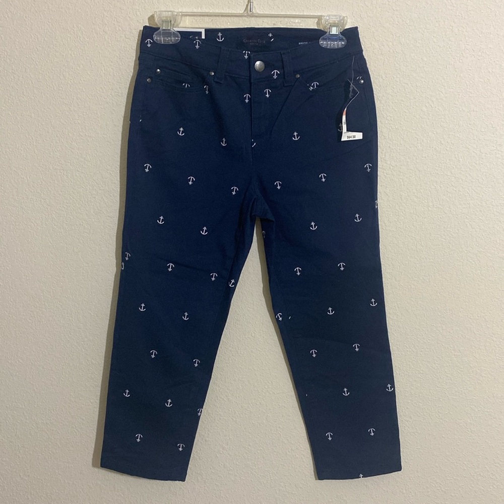 NWOT CHARTER CLUB Women's Bristol Capri Pants Anchor Embroidery Size 2P - Picture 3 of 9